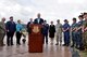 Sen. John Cornyn III, Senate Majority Whip for the 115th Congress, holds a press confrence at the RQ-1 Predator aircraft display on Goodfellow Air Force Base, Texas, April 10, 2017. During his conference he talked about the importance of Goodfellow on the local community, Texas and America. (U.S. Air Force photo by Staff Sgt. Joshua Edwards/Released)