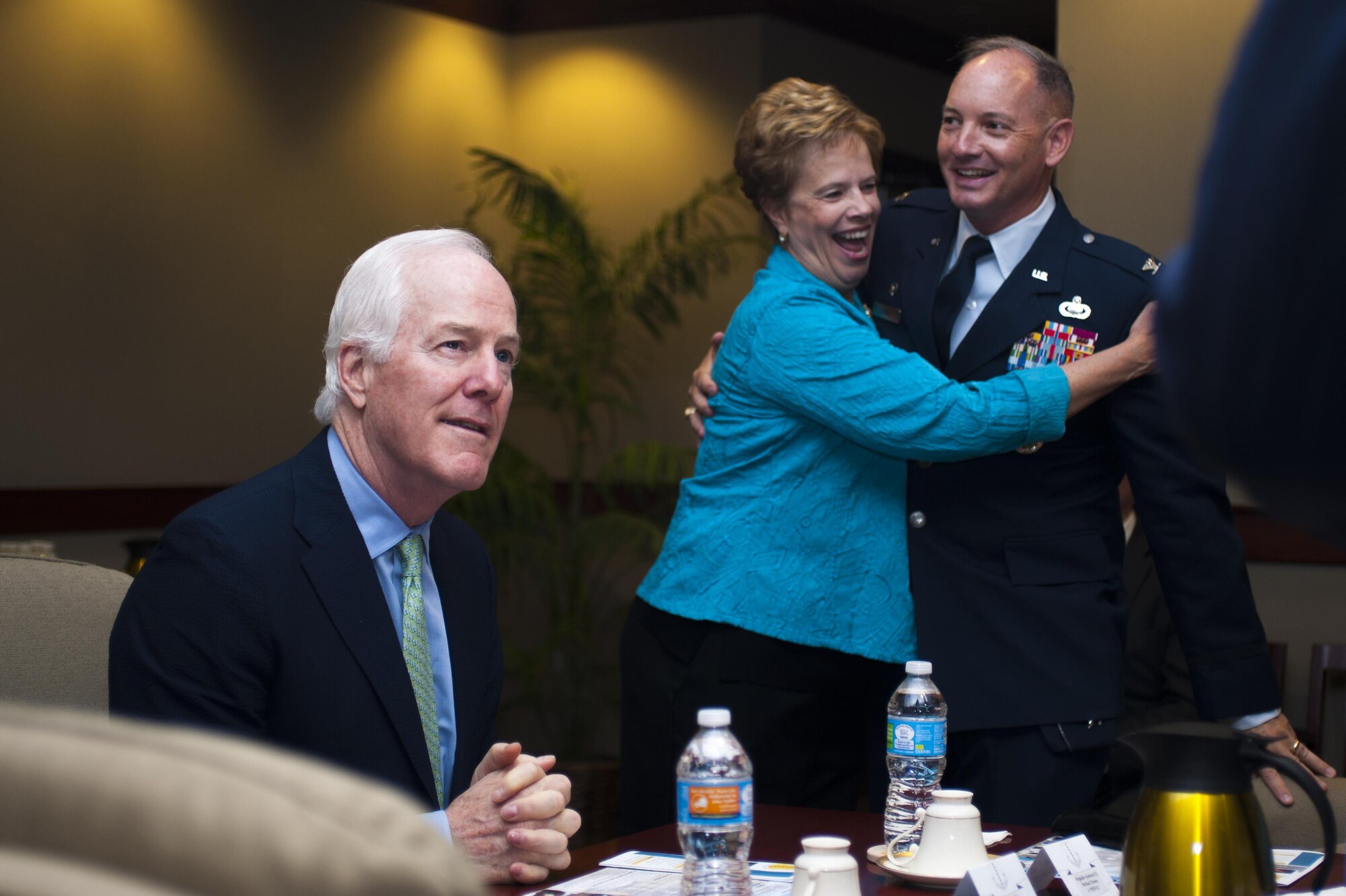 Sen. John Cornyn III, Senate Majority Whip for the 115th Congress, holds a press conference on Goodfellow Air Force Base, Texas, April 10, 2017. During his speech he said that Goodfellow is important for America, citing intelligence as absolutely critical for its security. (U.S. Air Force photo by Senior Airman Scott Jackson/Released)