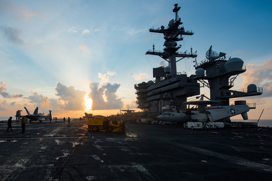 The aircraft carrier USS Carl Vinson travels in the South China Sea, April 8, 2017. The Carl Vinson Carrier Strike Group is on a regularly scheduled Western Pacific deployment. Navy photo by Petty Officer 3rd Class Matt Brown