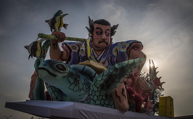 A float of the Japanese folklore character, Urashima Tarou, stands during the 30th Annual Japan Day at Misawa Air Base, Japan, April 7, 2017. The float is one of many pieces from the Nebuta festival in Aomori, Japan. (U.S. Air Force photo by Airman 1st Class Sadie Colbert)
