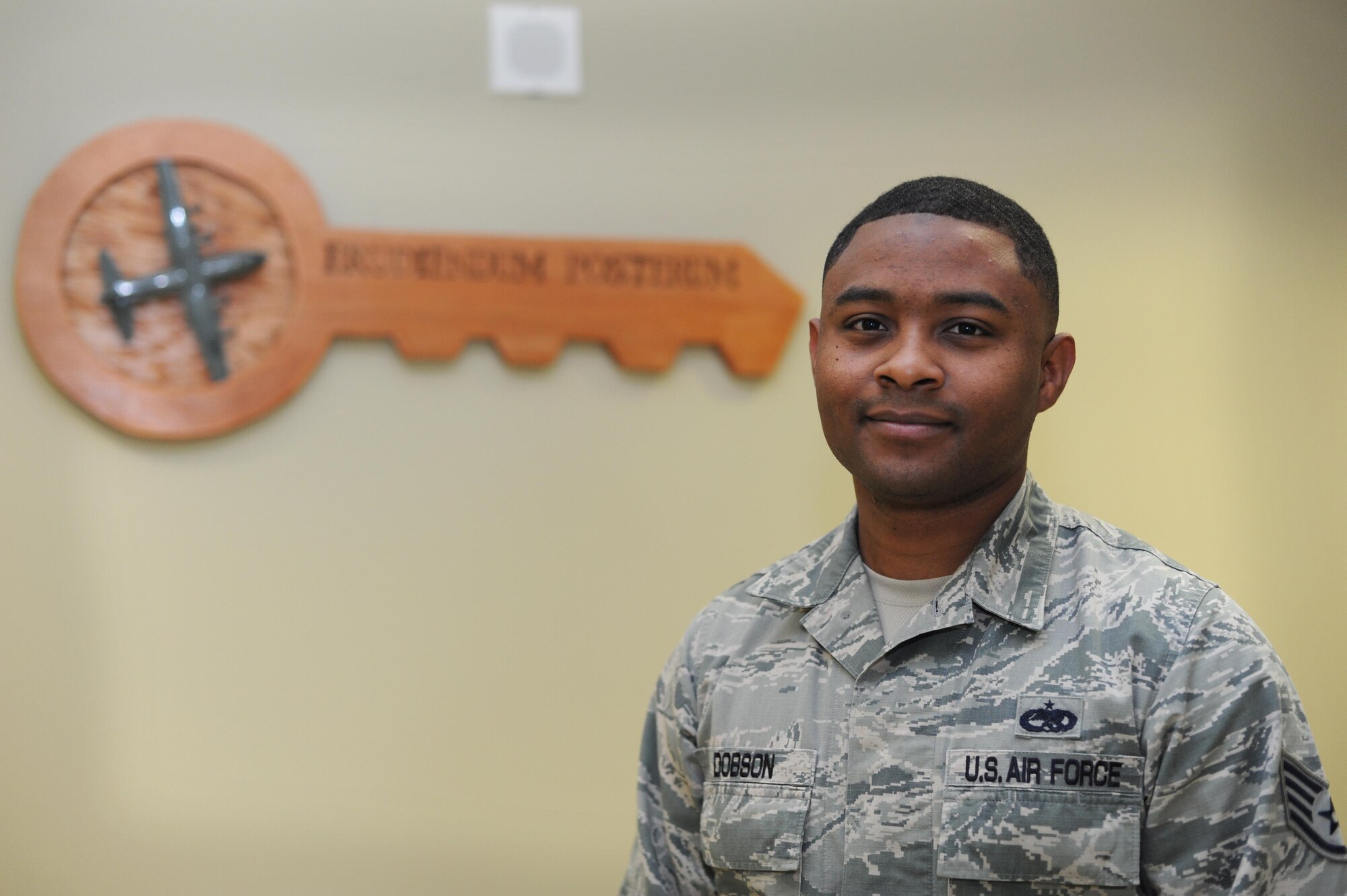 U.S. Air Force Staff Sgt. Dobson Jeremiah Dobson, 19th Maintenance Group training section ancillary instructor, was nominated the Combat Airlifter of the Week April 10, 2017, at Little Rock Air Force Base, Ark. Dobson comes up with new and innovative ways to train students. (U.S. Air Force photo by Airman 1st Class Grace Nichols)