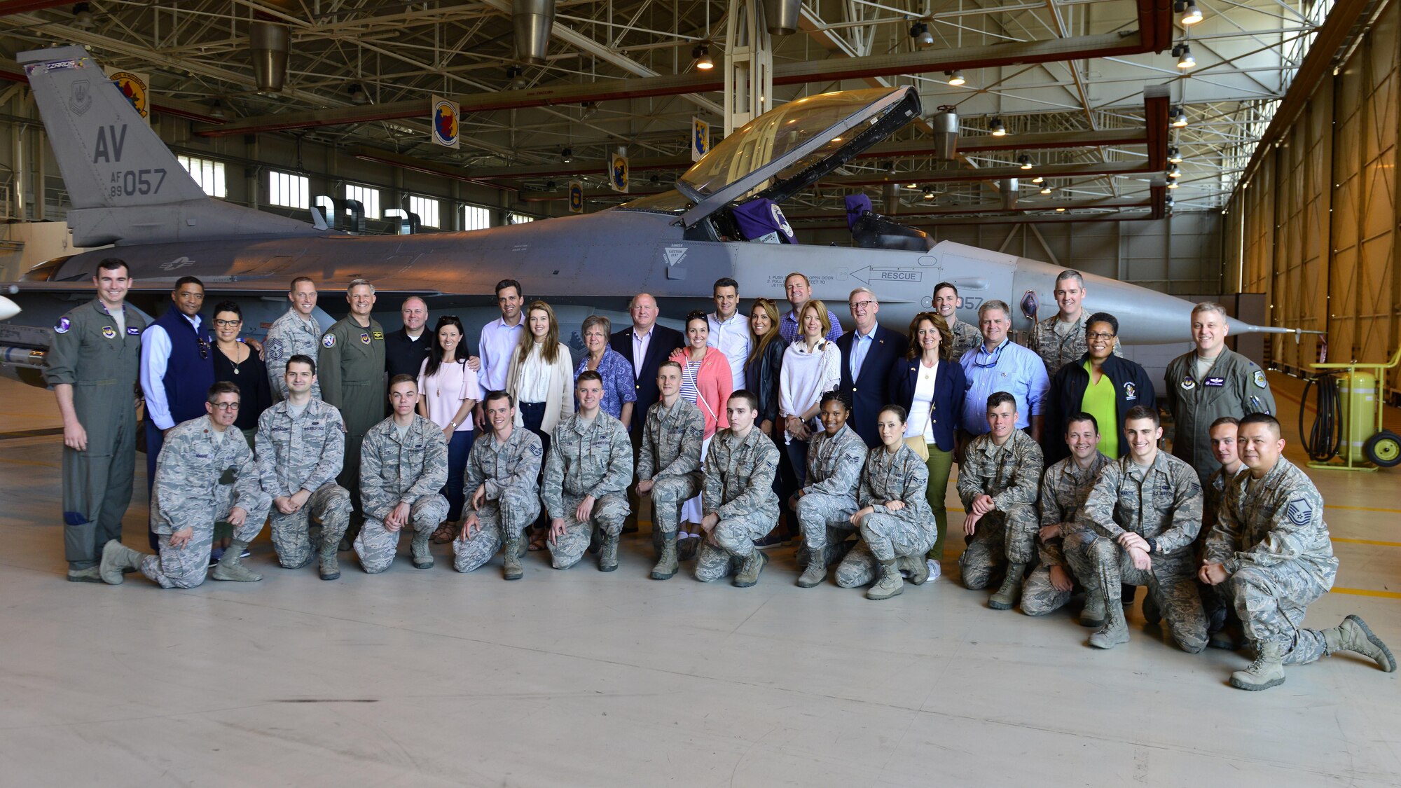 Nine state representatives meet with 31st Fighter Wing Airmen during their visit to Aviano Air Base, Italy, April 8, 2017. The wing Airmen met their representative to inform them on how they impact the overall mission. (U.S. Air Force photo by Senior Airman Cary Smith)