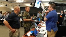 Brig. Gen. Joseph Shrader, commander of Marine Corps Systems Command, speaks with leaders of the North Atlantic Treaty Organization Land Capability Group on Dismounted Soldier Systems during the group’s biannual meeting aboard Marine Corps Base Quantico on April 5. LCG DSS is part of the NATO Army Armaments Group, one of the three main armaments groups subordinate to NATO's Conference of National Armaments Directors. NAAG’s mission is to support nations in achieving the objectives of NATO land force armaments cooperation. It promotes interoperability of alliance and partner armed forces by means of information exchange, materiel standardization and cooperative activities. (U.S. Marine Corps photo by Emily Greene)