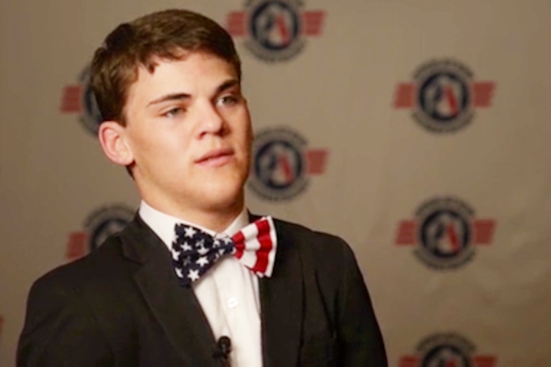 Jackson Beatty, an 18-year-old high school senior, received the Marine Corps Military Child of the Year Award during the 2017 Military Child of the Year Award gala in Washington, April 6, 2017.