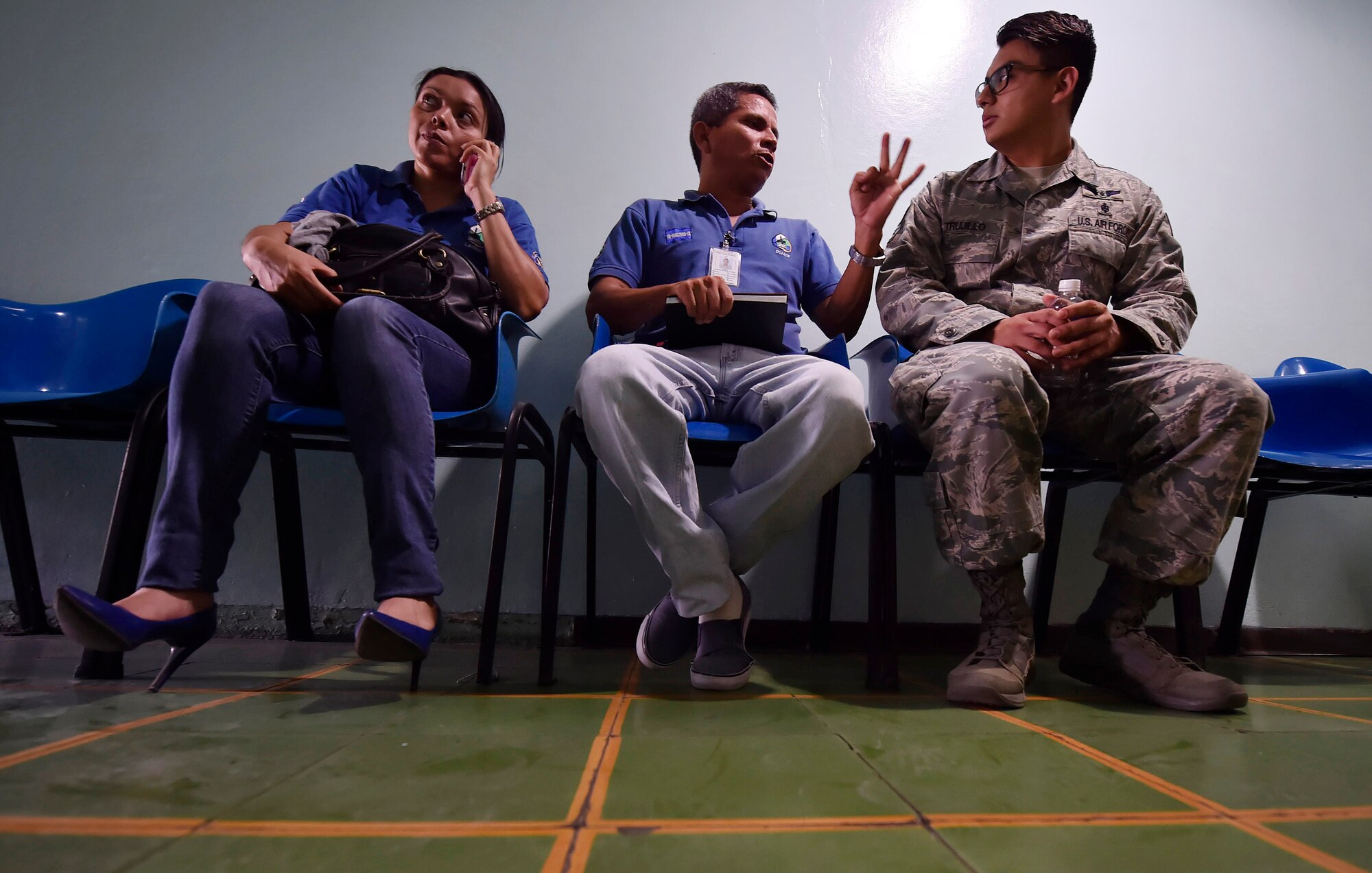 U.S. Air Force Staff Sgt. Gabriel Trujillo, 779th Medical Operations Squadron paramedic, Joint Base Andrews, Maryland, tours a medical clinic alongside Honduran air force members and civilians in the flight medicine field, as part of a subject matter expert exchange in Tegucigalpa, Honduras, April 4. The global health engagement brought U.S. and Honduran counterparts together to build and strengthen partner relationships. (U.S. Air Force photo by Staff Sgt. Christopher Hubenthal)