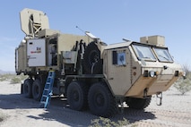 An Active Denial System from the Joint Non-Lethal Weapons Directorate is staged before conducting a counter personnel demo during Weapons and Tactics Instructor course (WTI) 2-17 at Site 50, Wellton, Ariz., April 4, 2017.  The Aviation Development, Tactics and Evaluation Department and Marine Operational Test and Evaluation Squadron One (VMX-1) Science and Technology Departments conducted the tactical demonstration to explore and expand existing capabilities. MAWTS-1 provides standardized advanced tactical training and certification of unit instructor qualifications to support Marine Aviation Training and Readiness and assist in developing and employing aviation weapons and tactics. (U.S. Marine Corps photo by Lance Cpl. Andrew M. Huff)