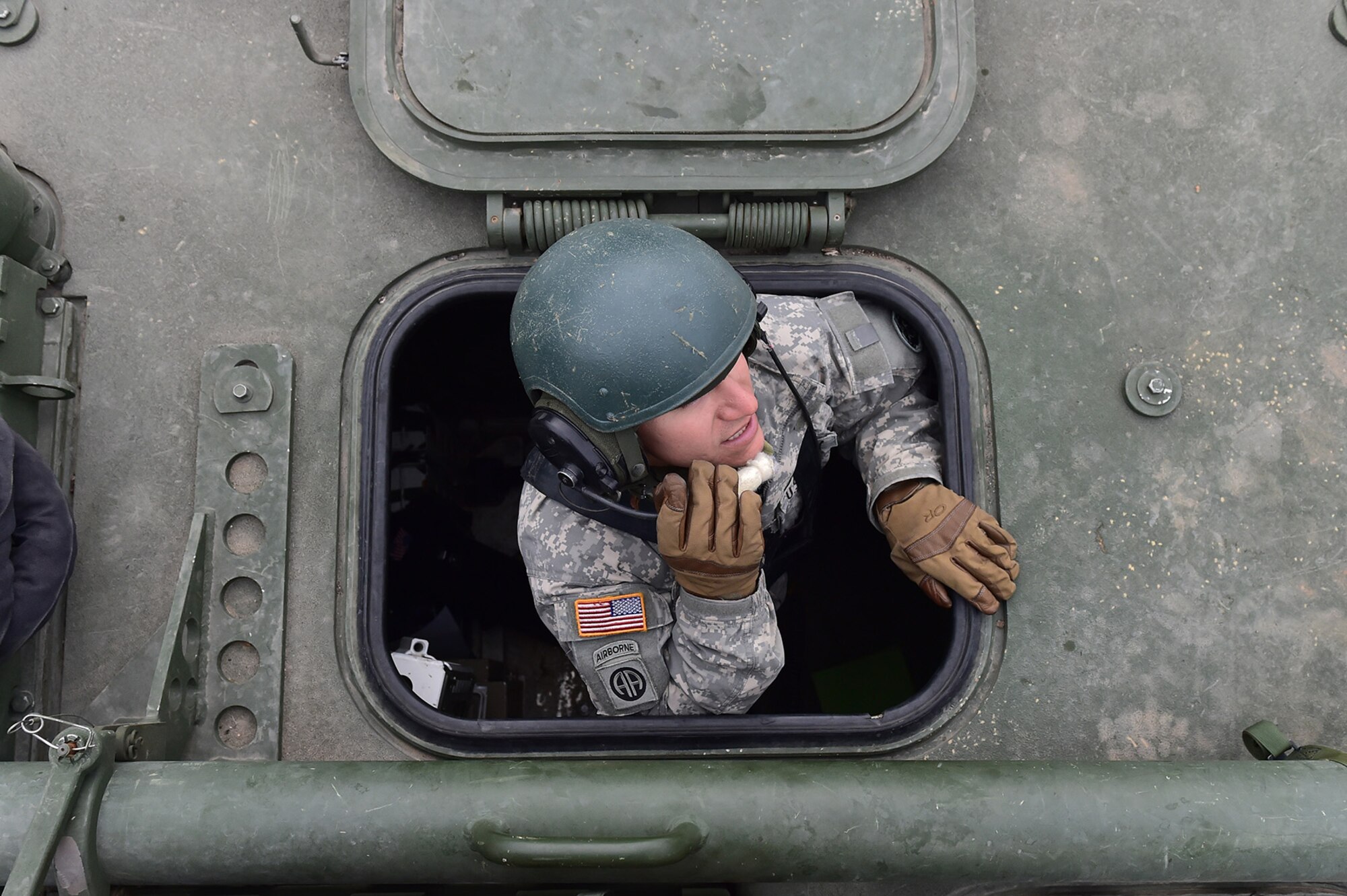 Army Staff Sgt. Jonathan Montemayor, a native of San Antonio, Texas, assigned to the 95th Chemical Company, “Arctic Dragons”, 17th Combat Sustainment Support Battalion, U.S. Army Alaska, gives orders to fellow Soldiers before a gunnery live-fire exercise with M1135 Stryker Nuclear Biological Chemical Reconnaissance Vehicles on Joint Base Elmendorf-Richardson, Alaska, April 5, 2017.  The gunnery tested Soldier’s proficiency with identifying, engaging, and eliminating hostile targets while increasing combat effectiveness. The Styker NBCRV provides Nuclear, Biological, and Chemical detection and surveillance for battlefield visualization, and situational awareness to increase unit combat power.  The core of the NBCRV is its on-board integrated NBC sensor suite, and integrated meteorological system.  An NBC positive overpressure system minimizes cross-contamination of samples and detection instruments, provides crew protection, and allows extended operation at Mission Oriented Protective Posture. 