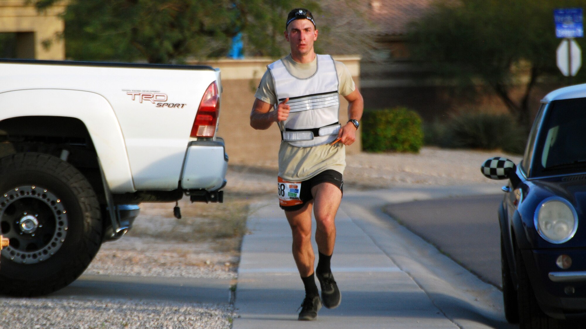 Senior Airman Zachary Benedetti, 58th Maintenance Squadron jet engine mechanic, runs one of his legs at the Rangar Del Sol relay race in Arizona March 11. The race went for 200 miles and more than 24 hours. 