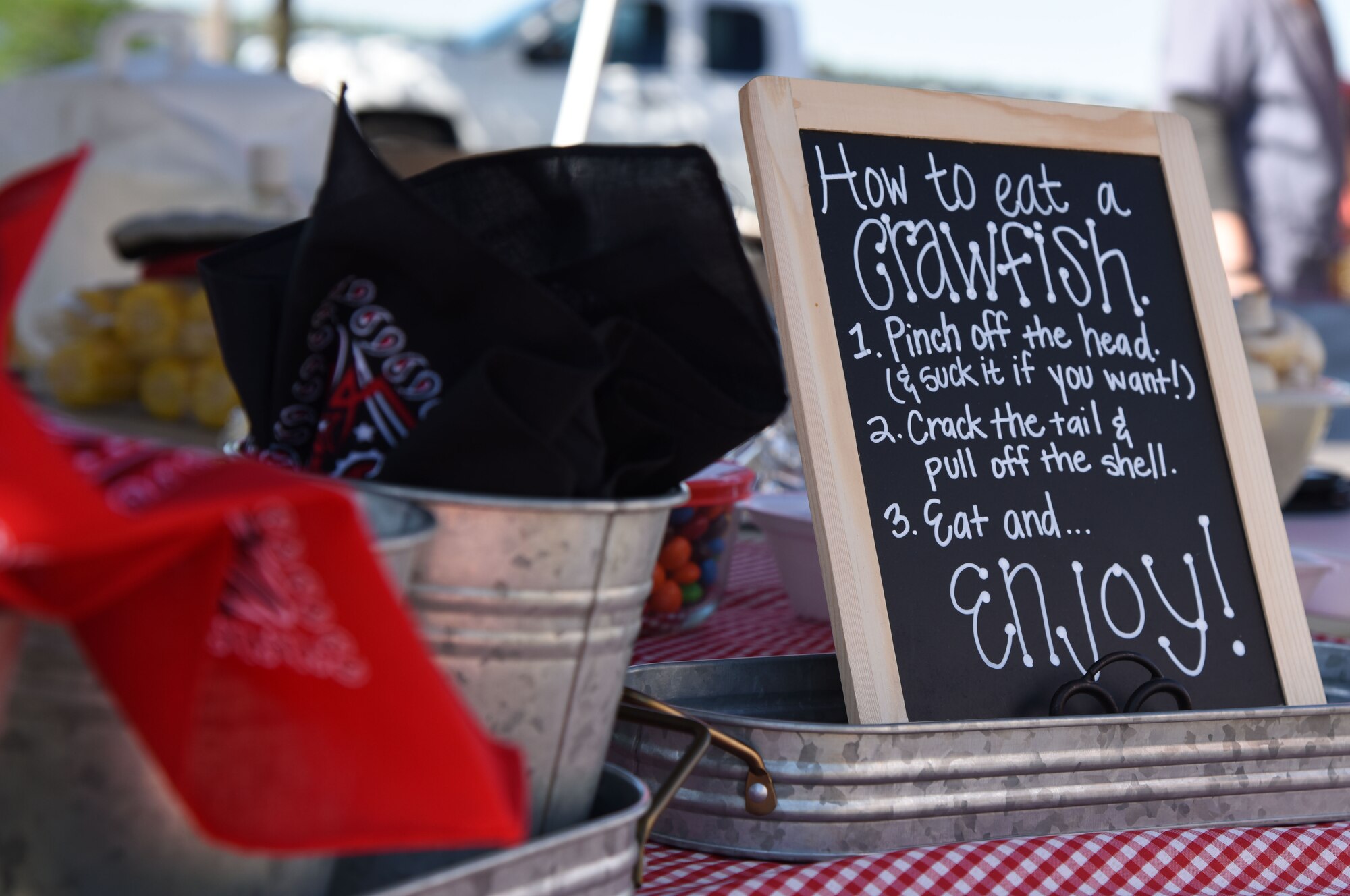 A sign sits on display during the 5th Annual Bay Breeze Crawfish Cook-Off at the Bay Breeze Event Center April 7, 2017, on Keesler Air Force Base, Miss. The “Keesler Chiefs” won first place overall and a free entry into the 25th Annual Mississippi Coast Coliseum Crawfish Festival Cook-Off. (U.S. Air Force photo by Kemberly Groue)