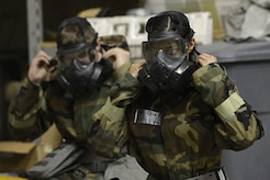 Airmen participate in Exercise Polar Force 17-4 at Joint Base Elmendorf-Richardson, Alaska, April 6, 2017. During the routine training exercise, Airmen donned Mission Oriented Protective Posture gear and engaged in various scenarios which tested their ability to handle real-world situations. 