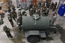 Airmen participate in Exercise Polar Force 17-4 at Joint Base Elmendorf-Richardson, Alaska, April 6, 2017. During the routine training exercise, Airmen donned Mission Oriented Protective Posture gear and engaged in various scenarios which tested their ability to handle real-world situations. 