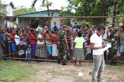 Nicaraguans from the local village of Waspam wait their turn for care during Joint Task Force-Bravo’s three-day Medical Readiness Exercise March 28-31. Personnel from the JTF-Bravo’s Medical Element worked side by side with local nurses and physicians, as well as Nicaraguan soldiers to provide the population with immunizations, preventive medicine, dental services, basic medical care and pharmacy services