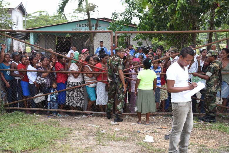Nicaraguans from the local village of Waspam wait their turn for care during Joint Task Force-Bravo’s three-day Medical Readiness Exercise March 28-31. Personnel from the JTF-Bravo’s Medical Element worked side by side with local nurses and physicians, as well as Nicaraguan soldiers to provide the population with immunizations, preventive medicine, dental services, basic medical care and pharmacy services