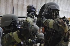 Airmen participate in Exercise Polar Force 17-4 at Joint Base Elmendorf-Richardson, Alaska, April 6, 2017. During the routine training exercise, Airmen donned Mission Oriented Protective Posture gear and engaged in various scenarios which tested their ability to handle real-world situations. 