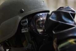 Airmen participate in Exercise Polar Force 17-4 at Joint Base Elmendorf-Richardson, Alaska, April 6, 2017. During the routine training exercise, Airmen donned Mission Oriented Protective Posture gear and engaged in various scenarios which tested their ability to handle real-world situations. 