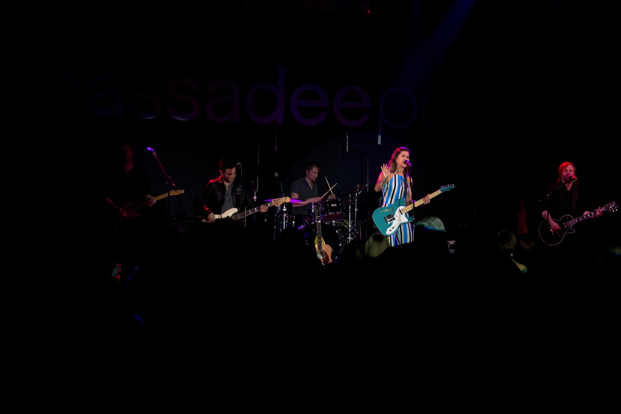 Cassadee Pope, an American singer and songwriter performs at the Frontier Theater on Joint Base Elmendorf-Richardson, Alaska, April 9, 2017. Pope rapidly rose to celebrity status after co-writing a song with Blake Shelton and winning first place in a vocal talent television show.