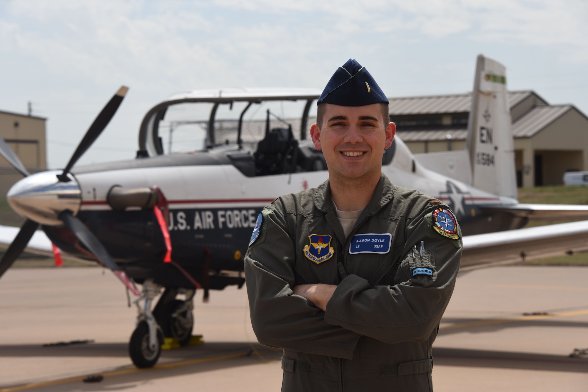 Former film producer, now 2nd Lt. Aaron Doyle, finds new success as a student pilot in the Euro-NATO Joint Jet Pilot Training program at Sheppard Air Force Base, Texas, April 10, 2017. Student pilots with diverse backgrounds help our Air Force adapt to any challenge. (U.S. Air Force photo by 2nd Lt. Brittany Curry)