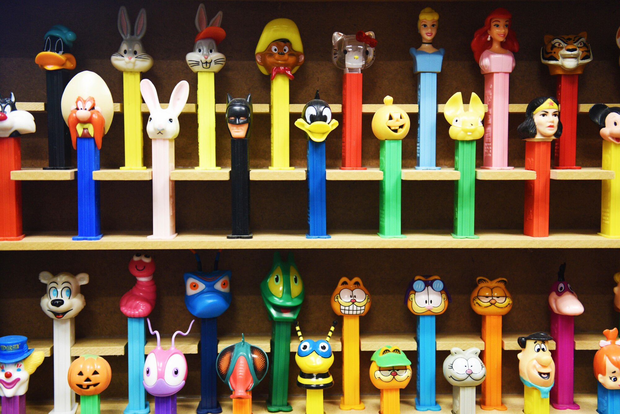 PEZ memorabilia lines the walls and floor of the office of Master Sgt. Linda DeMuro, 30th Operations Support Squadron airfield manager, April 3, 2017, Vandenberg Air Force Base, Calif. DeMuro, an avid PEZ collector, has been collecting PEZ memorabilia for two decades now and proudly displays the extensive collection around her office. (U.S. Air Force photo by Senior Airman Ian Dudley/Released)