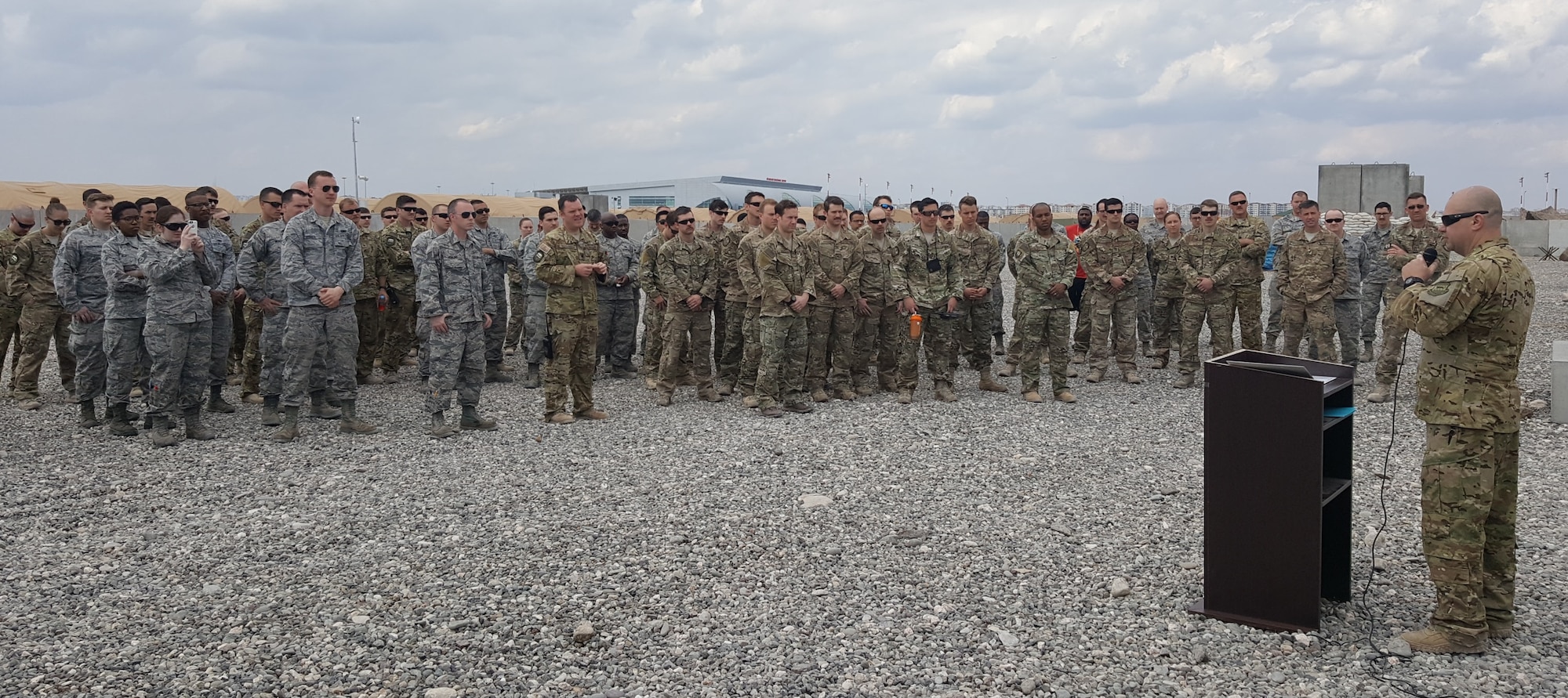 U.S. service members gather for a Chapel Dedication Ceremony in honor of Capt. David A. “Wiz” Wisniewski, March 28, 2017, at Diyarbakir Air Base, Turkey. Wisniewski, an HH-60 Pave Hawk pilot, along with his crew, were killed in action while performing a rescue mission for a wounded British Marine in support of Operation Enduring Freedom. (Courtesy photo)