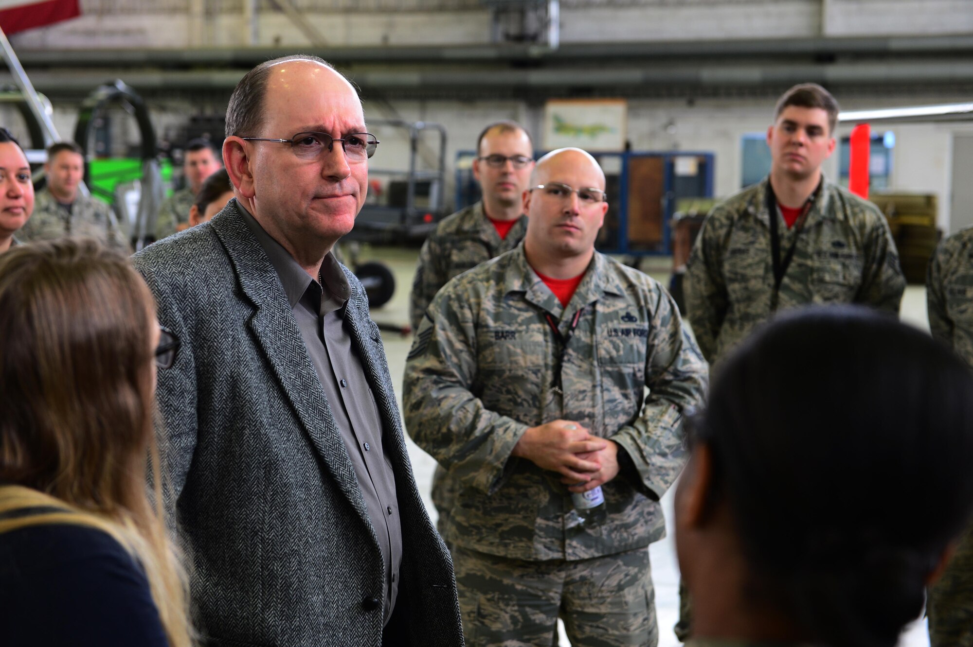 Matt Donovan, U.S. Senate Armed Services Committee major policy director, and his team visit the 52nd Maintenance Squadron to listen to their concerns about the challenges in their unit and the maintainer career field at large, Spangdahlem Air Base, Germany, March 17, 2017. The challenges specified by the Airmen include low manning at the journeyman skill level, extra duty tasks taking Airmen out of their regular responsibilities and the strain of shifts longer than 12 hours. (U.S. Air Force photo by Senior Airman Joshua R. M. Dewberry)