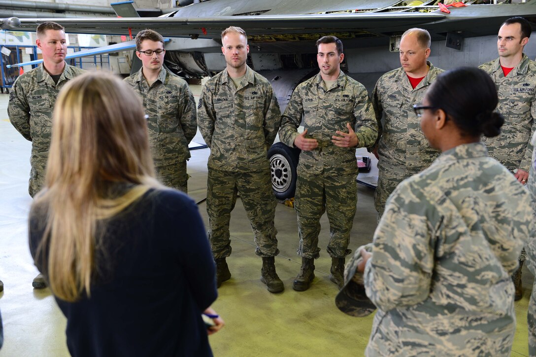 Matt Donovan, U.S. Senate Armed Services Committee major policy director, and his team visit the 52nd Maintenance Squadron to listen to their concerns about the challenges in their unit and the maintainer career field at large, Spangdahlem Air Base, Germany, March 17, 2017. The challenges specified by the Airmen include low manning at the journeyman skill level, extra duty tasks taking Airmen out of their regular responsibilities and the strain of shifts longer than 12 hours. (U.S. Air Force photo by Senior Airman Joshua R. M. Dewberry)