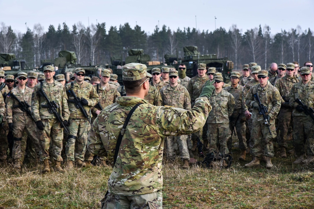 Soldiers receive a safety briefing before participating in a zeroing range in Orzysz, Poland, April 3, 2017. Army photo by Spc. Nathanael Mercado