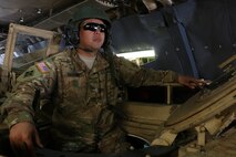 Sgt. James Gascon, armored crewman with the Immediate Ready Company, loads an M1A1 Abrams tank onto a C5 "Super Galaxy" aircraft during air load training March 28, 2017 at Hunter Army Airfield, Ga. The IRC is comprised of tankers and infantrymen of 2nd Battalion, 7th Infantry Regiment, 1st Armored Brigade Combat Team, 3rd Infantry Division, and maintains readiness to support the Global Response Force within 18 hours of notification. (U.S. Army photo by Staff Sgt. Candace Mundt/Released)