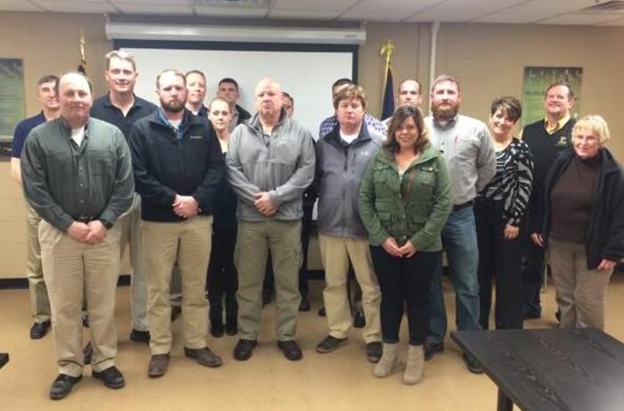 Front Row (L-R): Barry Welch (GOV), Danny Jones (GOV), Joe Burkhart (GOV), Travis Sipes (GOV), Andrea Woodruff (GOV), Chris Goddard (GOV), Tricia Herndon (GOV), Penny Smiddie (CTR – SAIC)

Back Row (L-R): Mark Godfrey (Combat Development & integration), Andy Rodgers (MARCORSYSCOM Program Manager Light Tactical Vehicles), Levi Shields (GOV), Jessica Turner (MARCORSYSCOM ITV/UTV Team Lead), SSgt Bigelow (MARCORSYSCOM), Gene Morin (MARCORSYSCOM Product Manager Light Tactical Vehicles), Jared Evans (GOV - Division Manager C5ISR Integration Division), Jim Allen (CTR – SAIC), Tim Hendrix (CTR – SAIC)