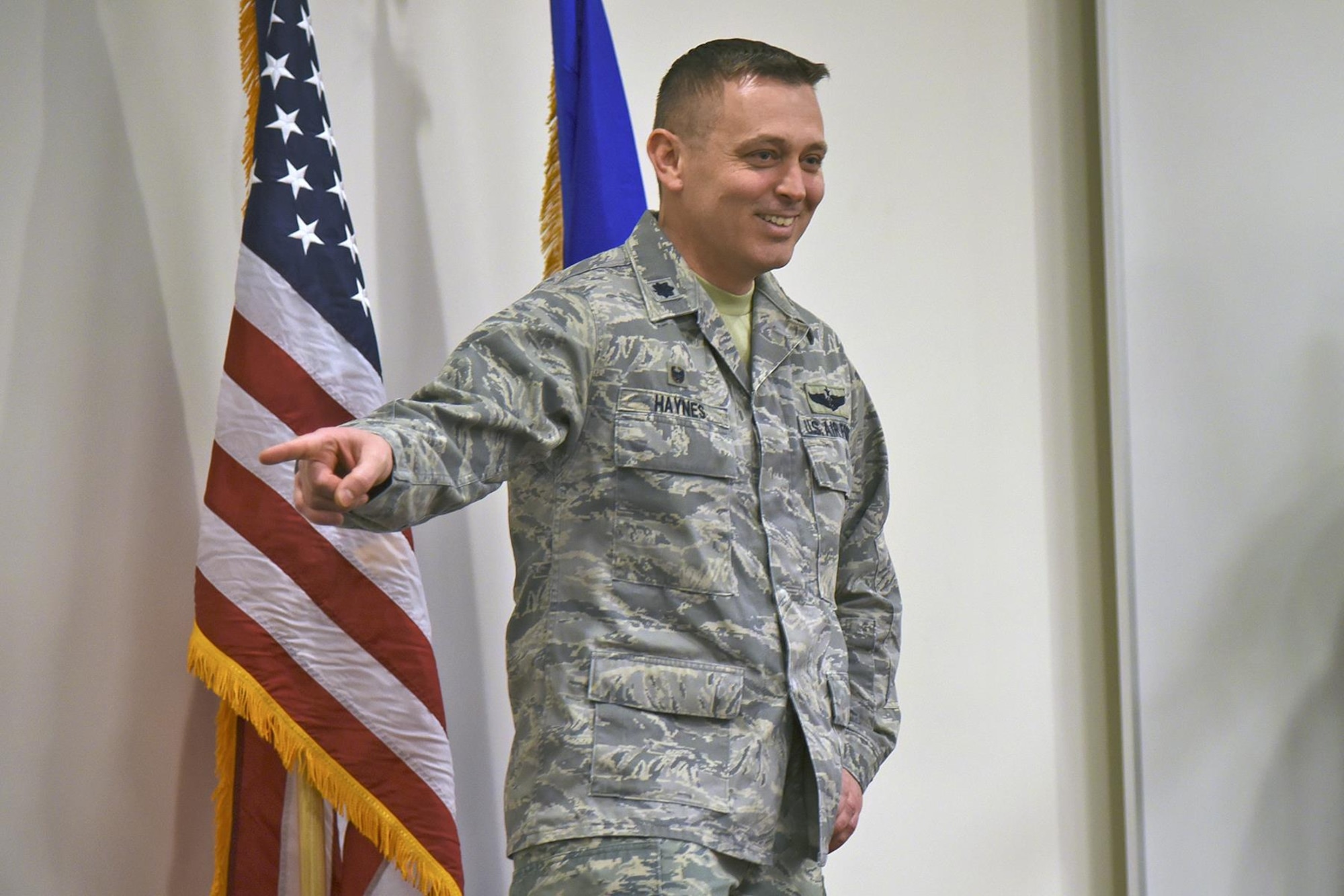 Lt. Col. Erik Haynes assumed command of the 66th Training Squadron from Lt. Col. David C. Rea during a ceremony Apr. 10, 2017, Fairchild Air Force Base, Washington. Haynes assumes command after calling Fairchild home for two years as the 66th TRS operations officer, under the command of Lt. Col. David Rea. (U.S. Air Force photo/Senior Airman Mackenzie Richardson) 