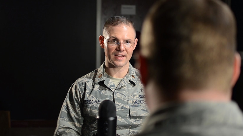 Chaplain (Maj.) Jim Bridgham, wing chaplain, 363rd Intelligence, Surveillance and Reconnaissance Wing, Joint Base Langley- Eustis, discusses resilience during a podcast. 