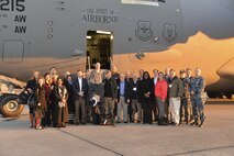 Charleston civic leaders and Joint Base Charleston leadership stand in front of the C-17 Globemaster III, March 16, 2017, prior to leaving on a two-day trip to Joint Base San Antonio. The purpose of a civic leader tour is to increase public awareness and understanding of the armed forces and the mission, policies and programs of the Department of Defense.