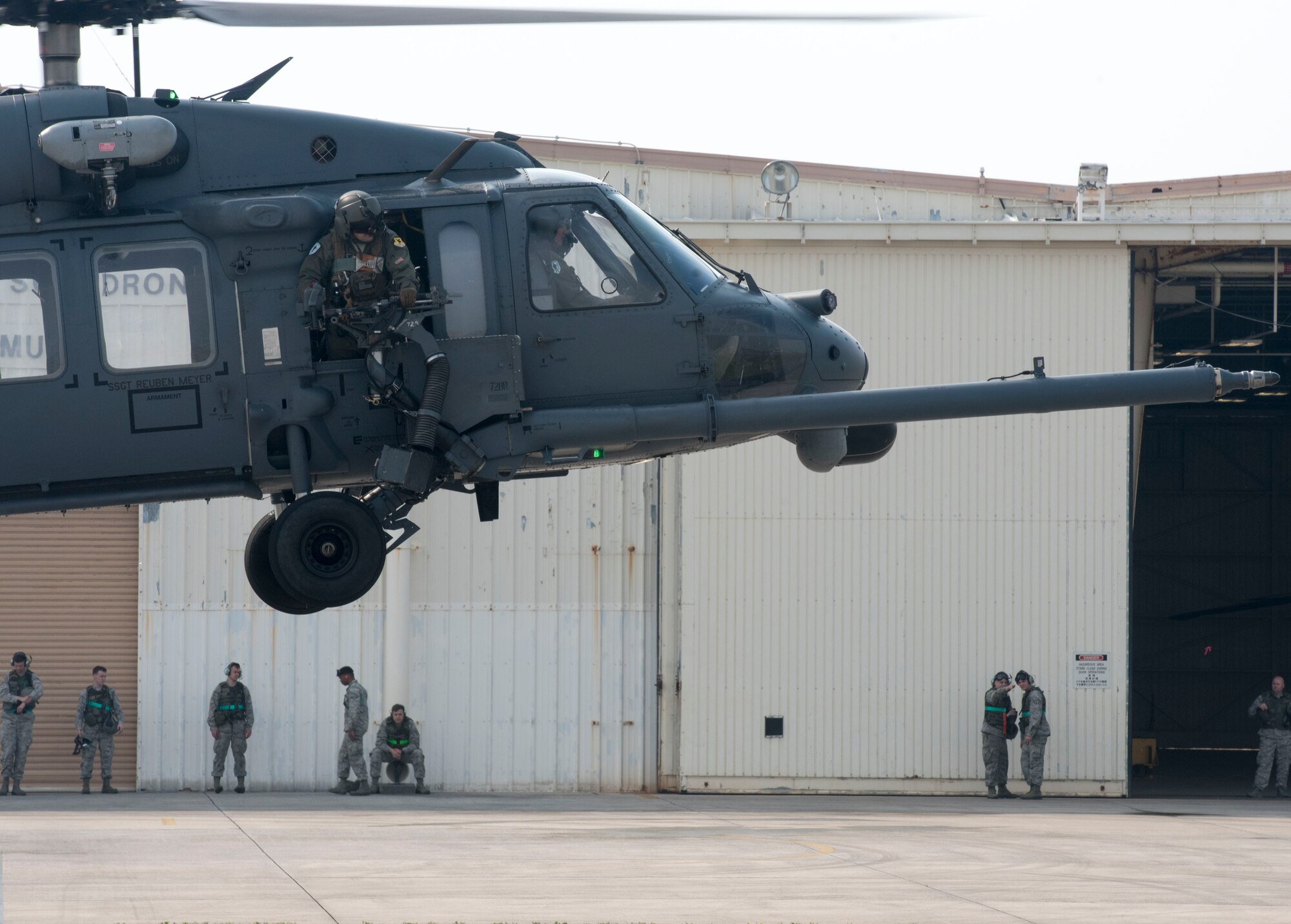 A U.S. Air Force 33rd Rescue Squadron HH-60 Pave Hawk lands on the flightline during no-notice exercise April 12, 2017, at Kadena Air Base, Japan. No-notice exercises keep members of Team Kadena ready for any situation and capable of deploying combat ready assets at a moment’s notice in the defense of Okinawa and allies throughout Pacific Theater. (U.S. Air Force photo by Senior Airman John Linzmeier)