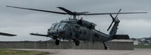 A 33rd Rescue Squadron HH-60 Pave Hawk hovers on the flight line during training sortie April 11, 2017, at Kadena Air Base, Japan. The 18th Wing and partner units on Kadena AB are an air operations epicenter of the Indo-Asia Pacific region, lending strength to allies and functioning as a full-spectrum forward combat air power production platform. (U.S. Air Force photo by Senior Airman John Linzmeier)