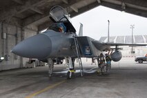 U.S. Air Force 44th Aircraft Maintenance Unit weapons load crew members conduct a weapons-post-load inspection on a 44th Fighter Squadron F-15 Eagle April 12, 2017, at Kadena Air Base, Japan. Operating as the largest U.S. installation in the Asia-Pacific region, the 18th Wing at Kadena AB provides fully integrated forward power projection with readily deployable combat power, enabling theater commanders to adapt response forces to any adversary at any time. (U.S. Air Force photo by Senior Airman John Linzmeier)