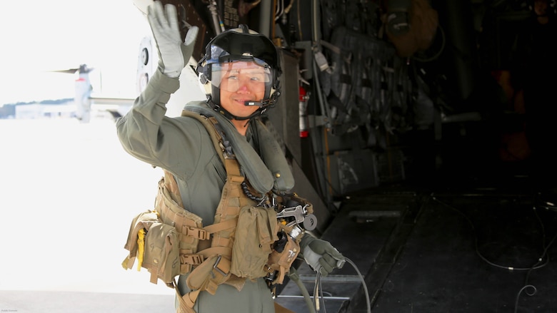 Sgt. 1st Class Midsru Miyazaki has been chosen as the first Japanese MV-22 Osprey crew chief aboard Marine Corps Air Station, New River, N.C., April 7, 2017. “It’s very honorable to be chosen as a crew chief and I’m ready for flight in the United States its very fun,” said Miyazaki. Miyazaki looks forward to going back to Japan and training his soldiers in the proper methods and procedures for flying a MV-22 Osprey. Miyazaki is originally with the Japanese Ground Self-Defense Force. VMMT-204 is assigned to Marine Aircraft Group 26, 2nd Marine Aircraft Wing.