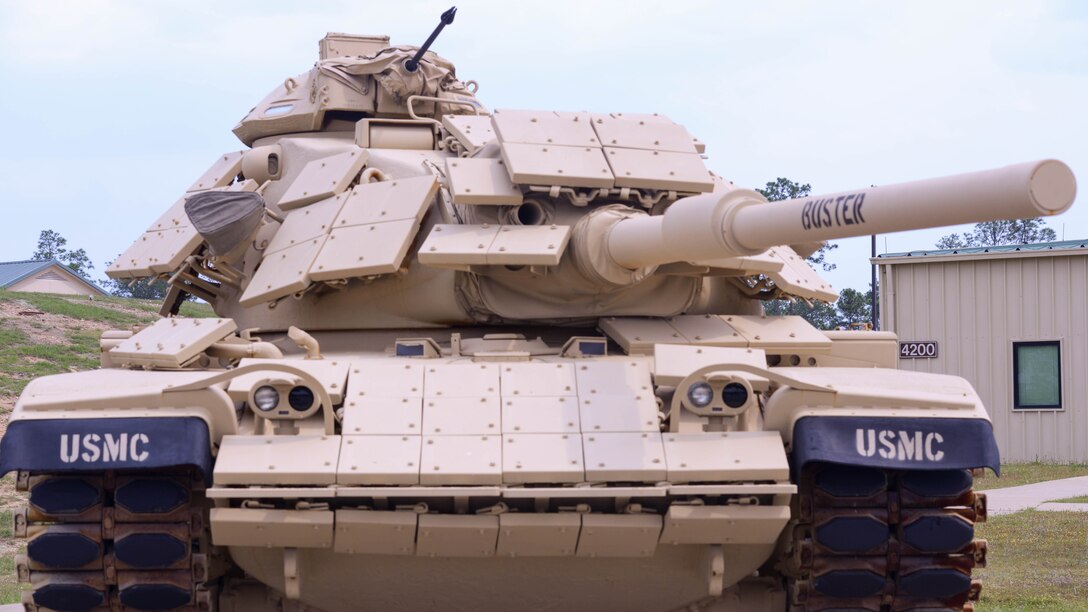 An M60 Patton tank named “Buster” is parked outside of Marine Detachment Fort Benning Headquarters, Georgia. Marine Detachment Fort Benning is where Marines live while attending the Army’s Armor Basic Officer Leaders Course to earn the military occupational specialty title of tank officer.