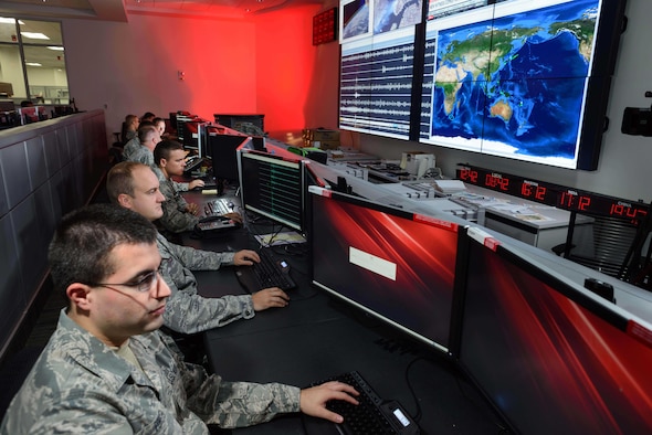 Airmen assigned to the Technical Support Squadron, Air Force Technical Applications Center, Patrick AFB, Fla., monitor seismic activity throughout the world in direct support of AFTAC’s nuclear treaty monitoring mission.  The center maintains a global network of nuclear event detection sensors called the U.S. Atomic Energy Detection System – the largest sensor network in the U.S. Air Force.   (U.S. Air Force photo by William B. Belcher)

