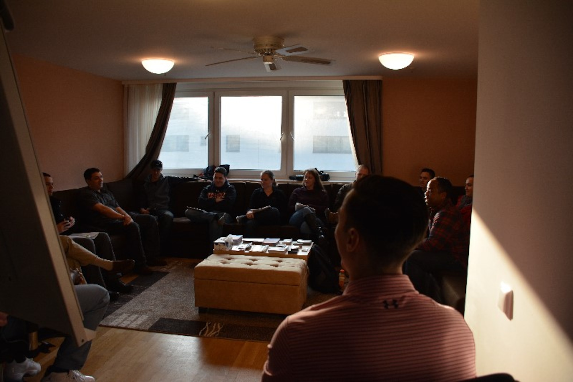 Airmen from the 450th Intelligence Squadron participate in group discussions during Warbird Resiliency Week at Ramstein Air Base. This program provides a venue for deployed-in-place Airmen to collectively discuss how they deal with the stressors of having such a lifestyle and offer a normalized, phased resiliency period for every squadron member. (Courtesy Photo) 