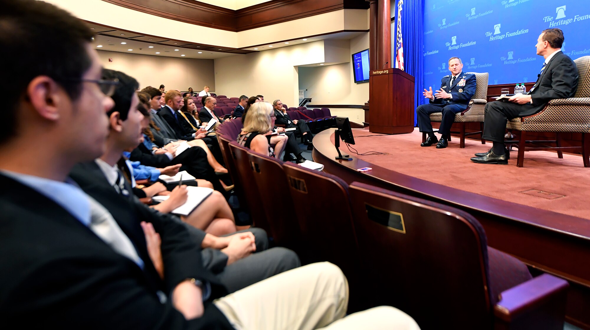 Participants listen to the Air Force Chief of Staff Gen. David L. Goldfein’s discussion at the Heritage Foundation in Washington, D.C., April 12, 2017. The CSAF discussed readiness, national security and challenges for the Air Force warfighter. (U.S. Air Force photo/Wayne A. Clark)