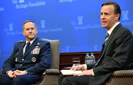 Air Force Chief of Staff Gen. David L. Goldfein speaks at the Heritage Foundation in Washington, D.C., April 12, 2017. The CSAF discussed readiness, national security and challenges for the Air Force warfighter. (U.S. Air Force photo/Wayne A. Clark)