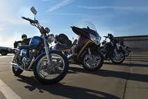A row of motorcycles sits outside Hoban Hall before the ride during Thunder on the Bayou at Barksdale Air Force Base, La., April 7, 2017. In the fall there will be another bike ride called Cajun Rumble. (U.S. Air Force photo/Airman 1st Class Stuart Bright)