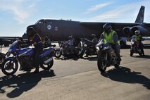Motorcyclists begin leaving the flightline at Barksdale Air Force Base, La., April 7, 2017. There are two motorcycle rides on base, Thunder on the Bayou during the spring and Cajun Rumble during the fall. (U.S. Air Force photo/Airman 1st Class Stuart Bright)