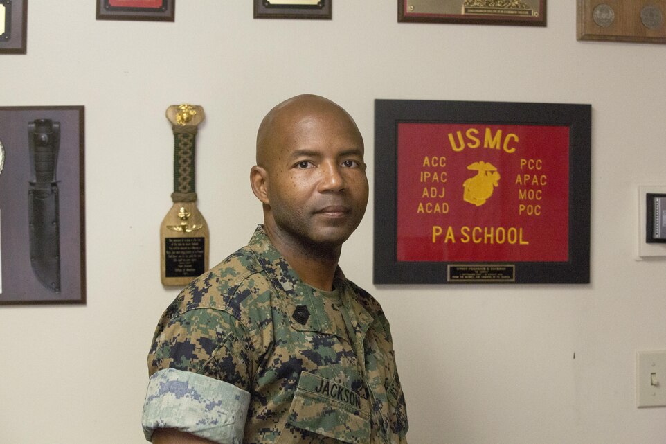 Master Gunnery Sgt. Fredrick Johnson, senior enlisted advisor, G-1 Manpower, has been in the Marine Corps for 27 years and plans on retiring when he hits 30. After retiring he plans on become a funeral home director. (U.S. Marine Corps photo by Cpl. Thomas Mudd)