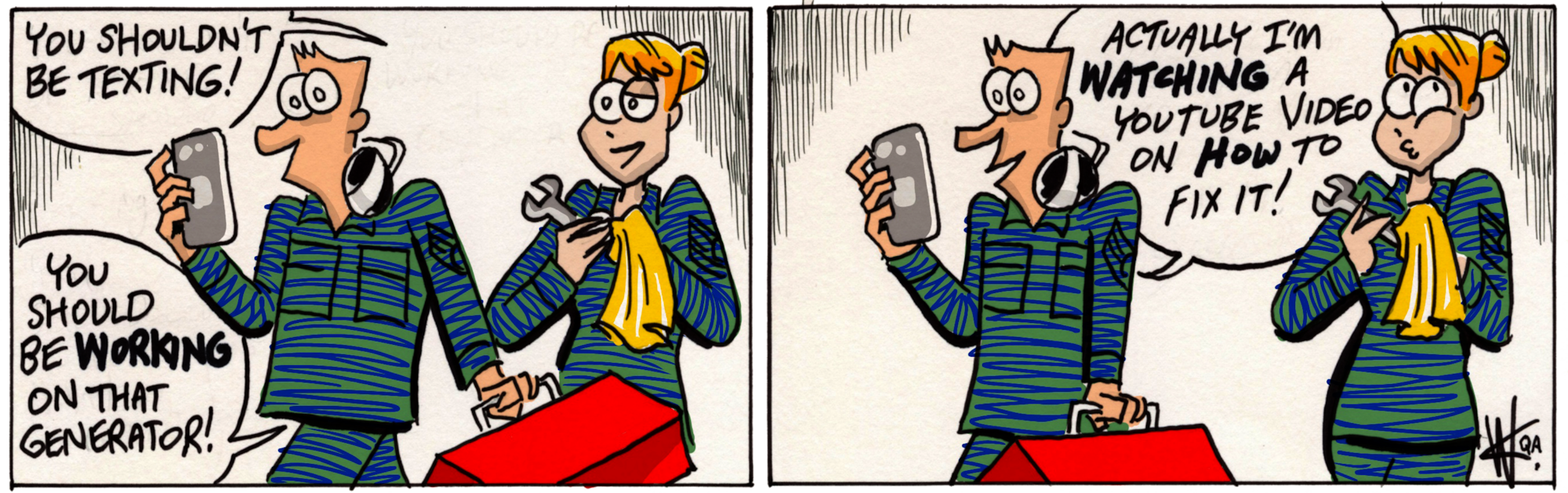 Social media and cell phones have become more prevalent on the flight line, usually negative. But this cartoon puts a humorous twist. 