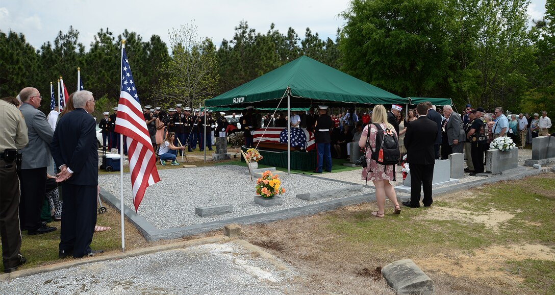 Marines attached to Marine Corps Logistics Base Albany funeral detail laid to rest Marine Pfc. James O. Whitehurst at Cowarts Baptist Church Cemetery in Cowarts, Ala., April 12. Whitehurst was killed in action while fighting the Japanese at the battle of Tarawa during World War II, Nov. 20, 1943.