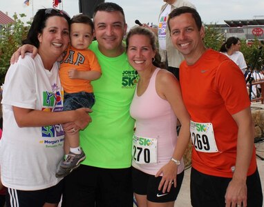 L to R: Sandra (holding the Rousseaux’s youngest son Gabriel), Jon Rousseaux, Dr. Amy Holder and Maj. (Dr.) Dax Holder. Dr. Amy Holder was one of Joshua’s doctors while he was in the PICU and she was the doctor in the room with the Rousseauxs when Joshua passed away. (Courtesy photo).