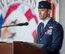 Col. Paul Moga speaks to the crowd and his Airmen after taking command of the 33rd Fighter Wing during a ceremony at Eglin Air Force Base, Fla., April 13.  Col. Lance Pilch relinquished command of the training wing to Moga.  (U.S. Air Force photo/Samuel King Jr.)