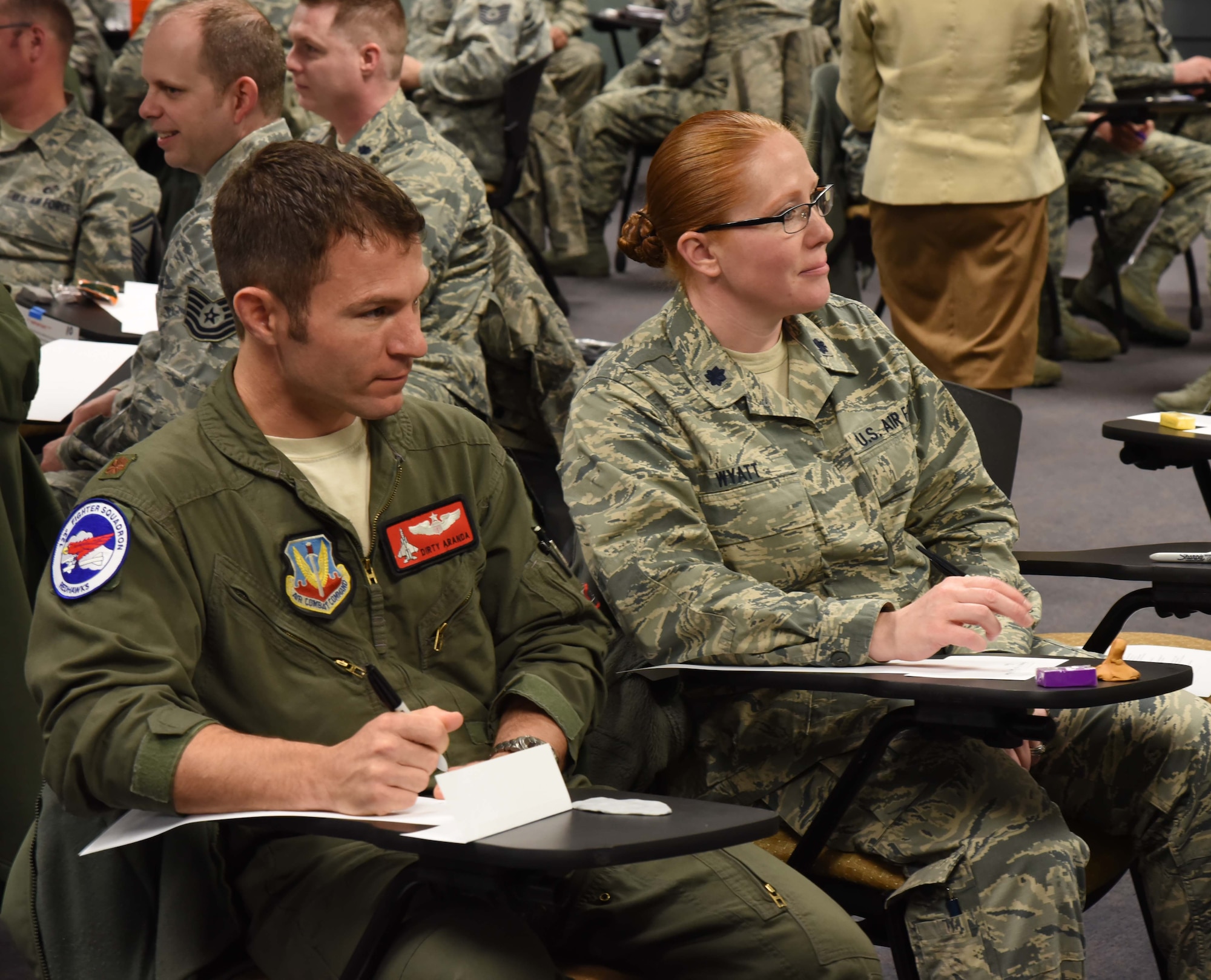 Members of the 142nd Fighter Wing, Oregon Air National Guard, take part in a focus group orchestrated by the Air Force Chief of Staff to help give feedback on various areas to promote best practices and identify improvements, Portland Air National Guard Base, Ore. April 1, 2017. (U.S. Air National Guard photo by Tech. Sgt. Aaron Perkins, 142nd Fighter Wing Public Affairs)