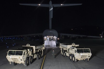 U.S. Forces Korea continued its progress in fulfilling the South Korea-U.S. alliance decision to install a Terminal High Altitude Area Defense, or THAAD, on the Korean Peninsula as the first elements of the THAAD system arrived in South Korea, March 6, 2017. "The timely deployment of the THAAD system by U.S. Pacific Command and the secretary of defense gives my command great confidence in the support we will receive when we ask for reinforcement or advanced capabilities," said Army Gen. Vincent K. Brooks, U.S. Forces Korea commander. 