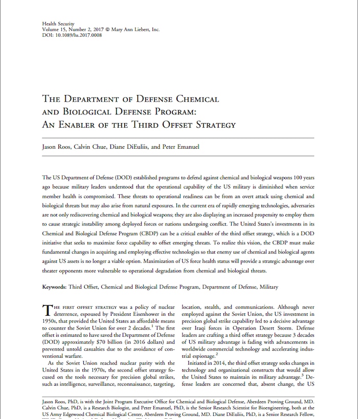 The Department of Defense Chemical and Biological Defense Program: An Enabler of the Third Offset Strategy